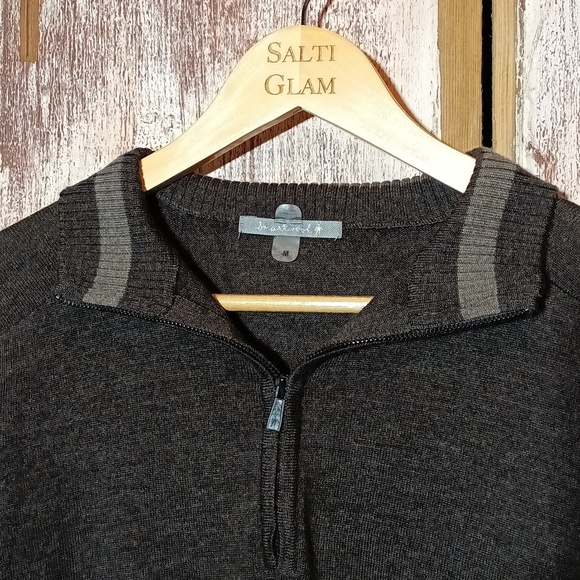 Smartwool taupe brown merino wool blend 1/2 zip pullover ribbed cuffs/hem Medium - Picture 11 of 12